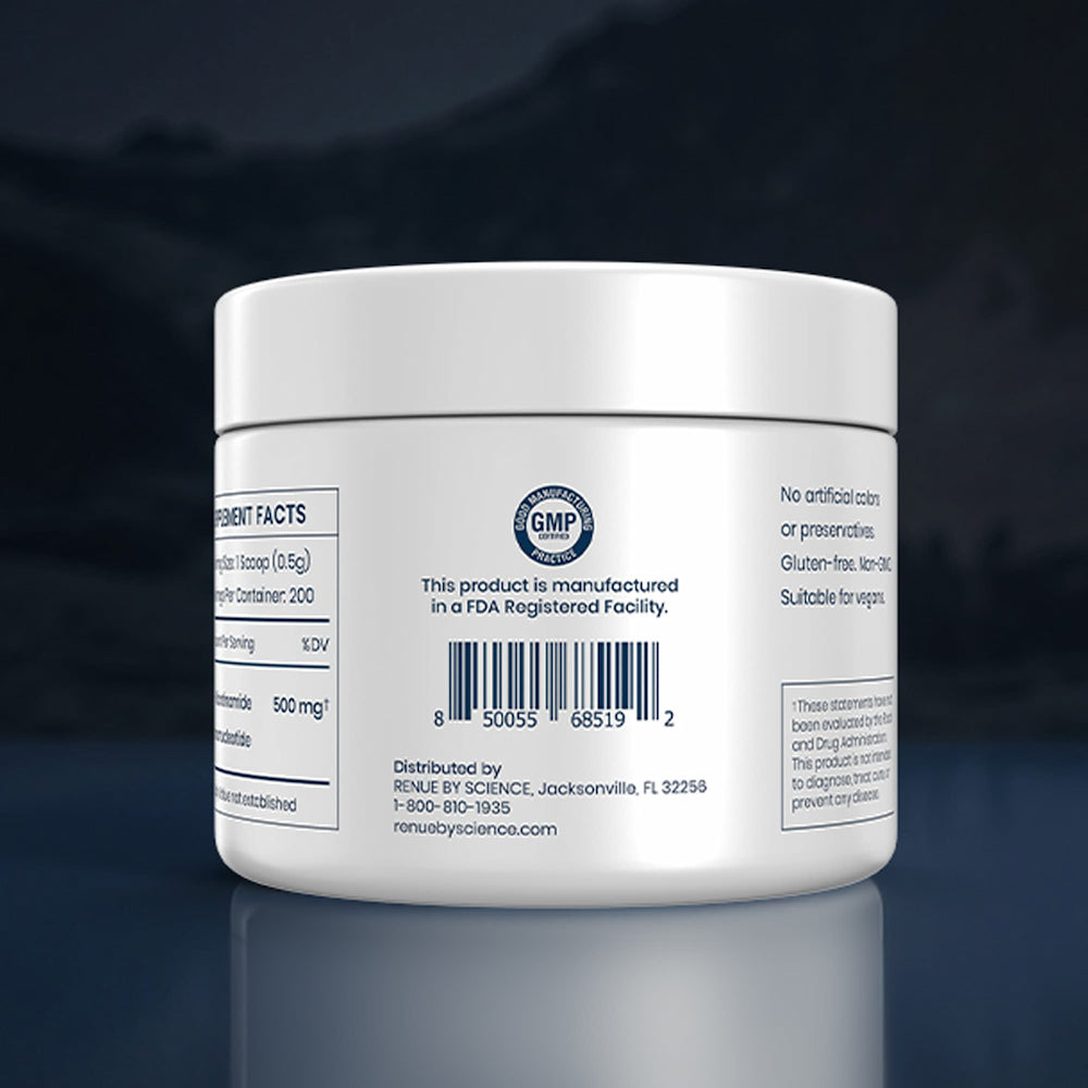 White container with label on a dark background