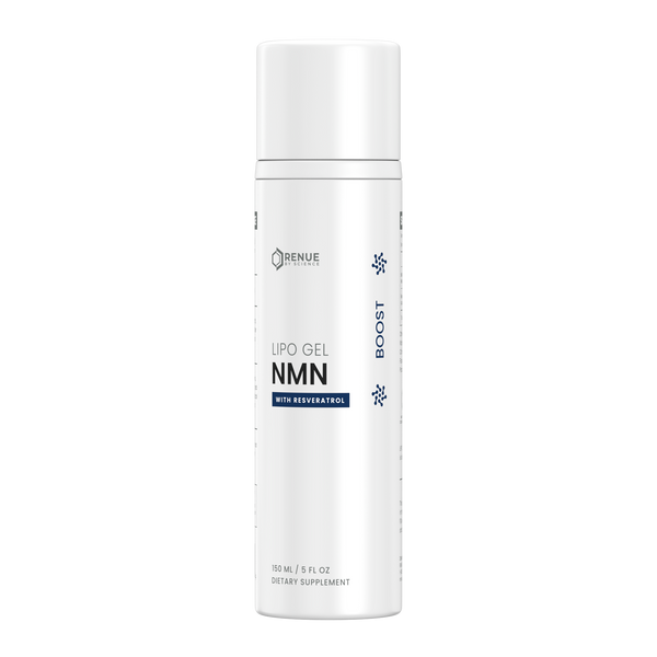 A white cylindrical bottle of Orenue Labs UPO GEI NMN dietary supplement with a white cap, shown on a plain white background.