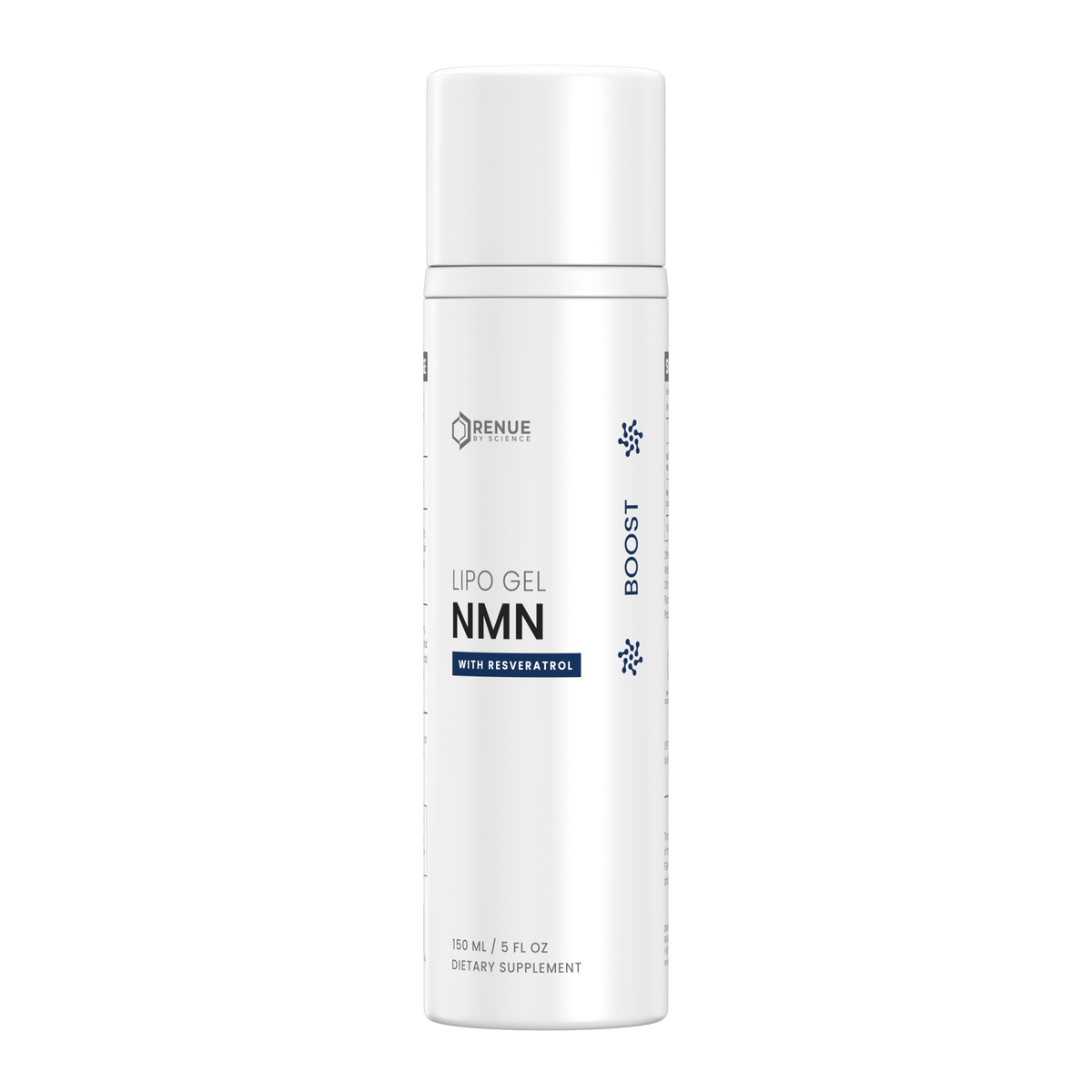 A white cylindrical bottle of Orenue Labs UPO GEI NMN dietary supplement with a white cap, shown on a plain white background.