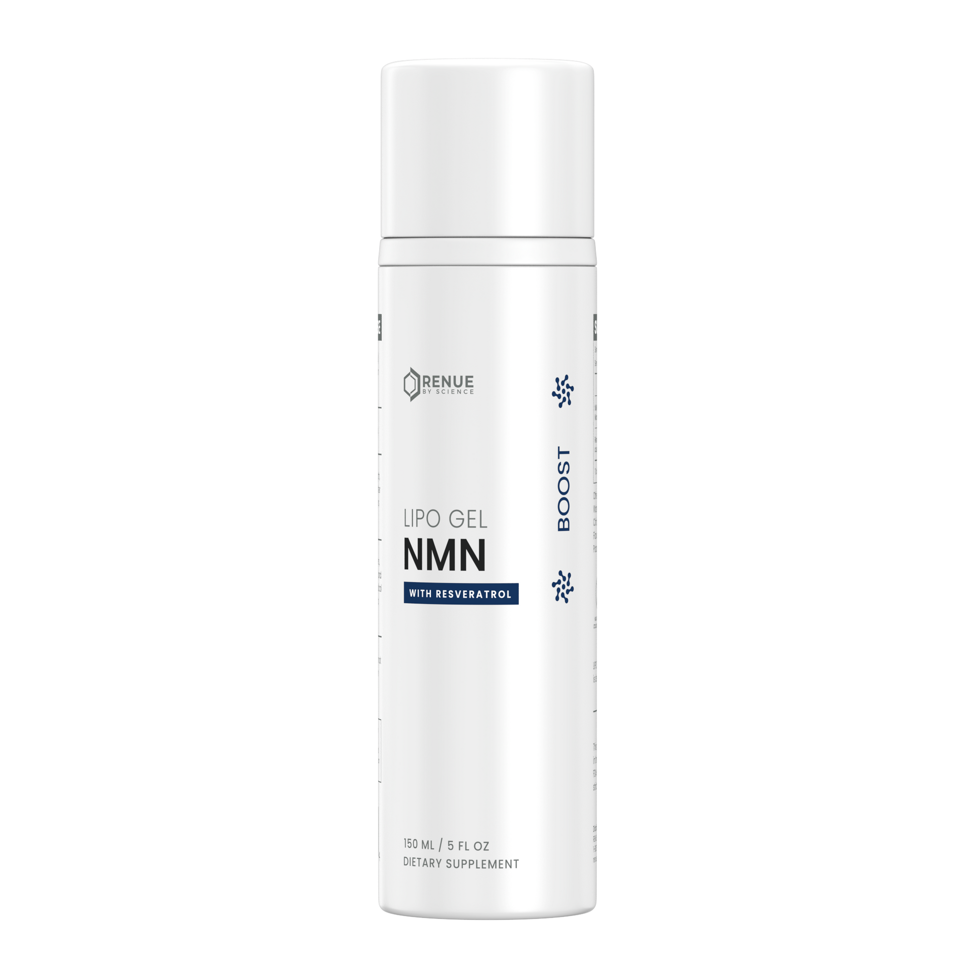 A white cylindrical bottle of Orenue Labs UPO GEI NMN dietary supplement with a white cap, shown on a plain white background.