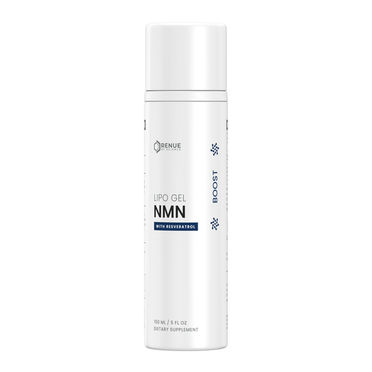 A white cylindrical bottle of Orenue Labs UPO GEI NMN dietary supplement with a white cap, shown on a plain white background.