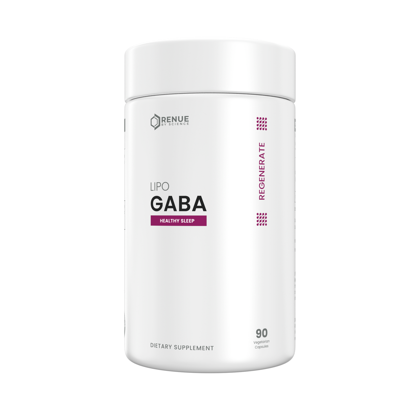 A white cylindrical supplement bottle labeled 'BENUE HEALTH' and 'LIPO GABA HEALTHY SLEEP' on a plain white background.