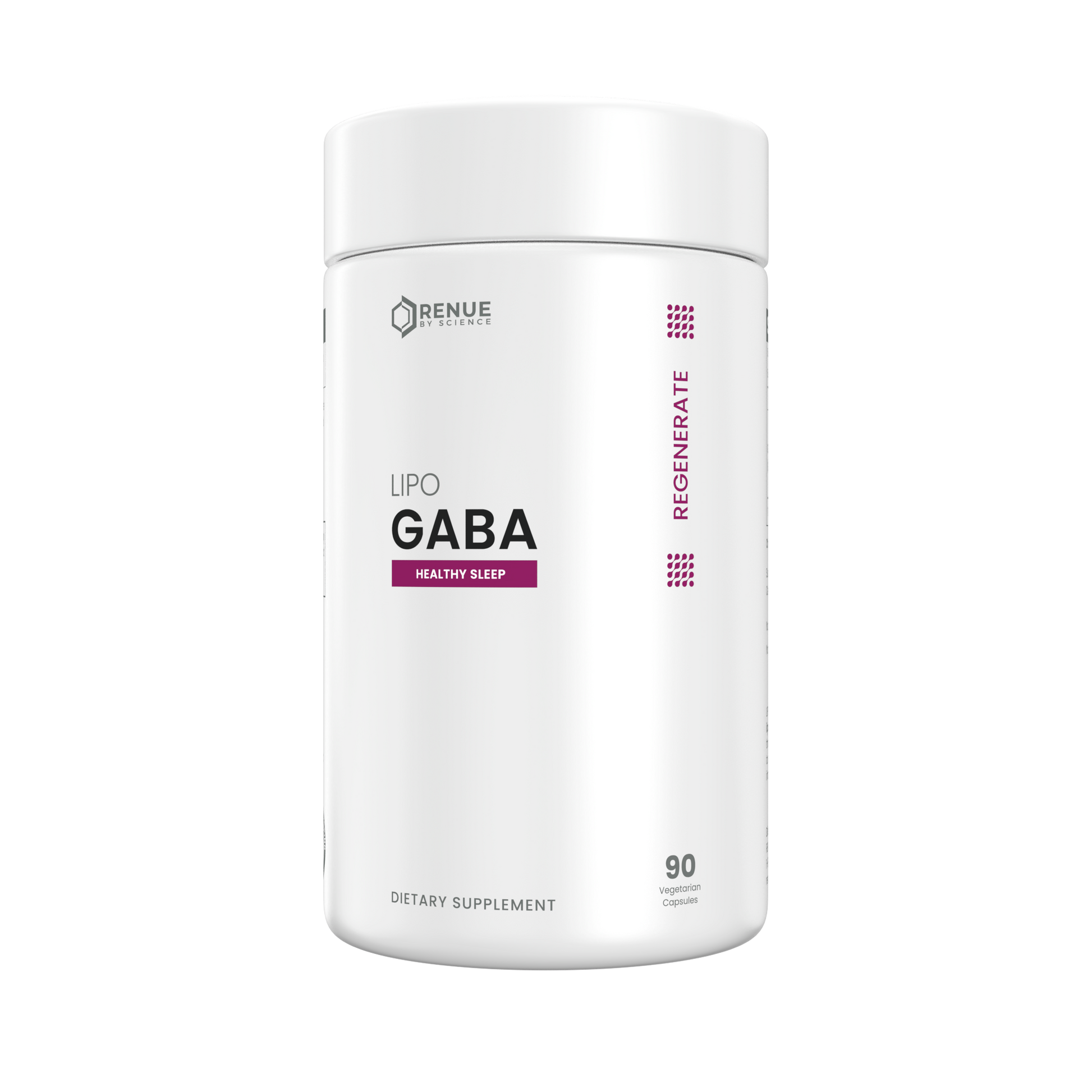 A white cylindrical supplement bottle labeled 'BENUE HEALTH' and 'LIPO GABA HEALTHY SLEEP' on a plain white background.