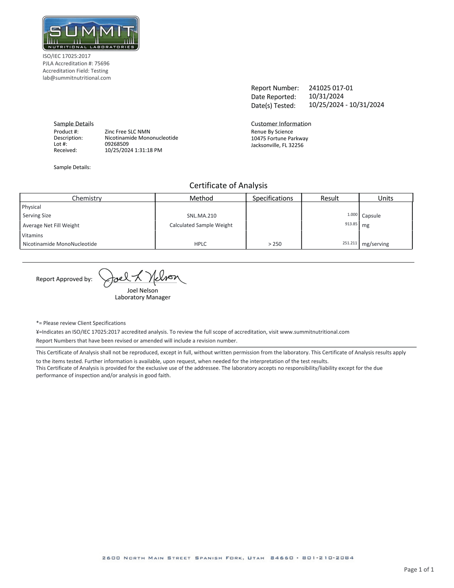 SLC Enteric NMN 200ct (Nicotinamide Mononucleotide, Delayed Release) 250mg