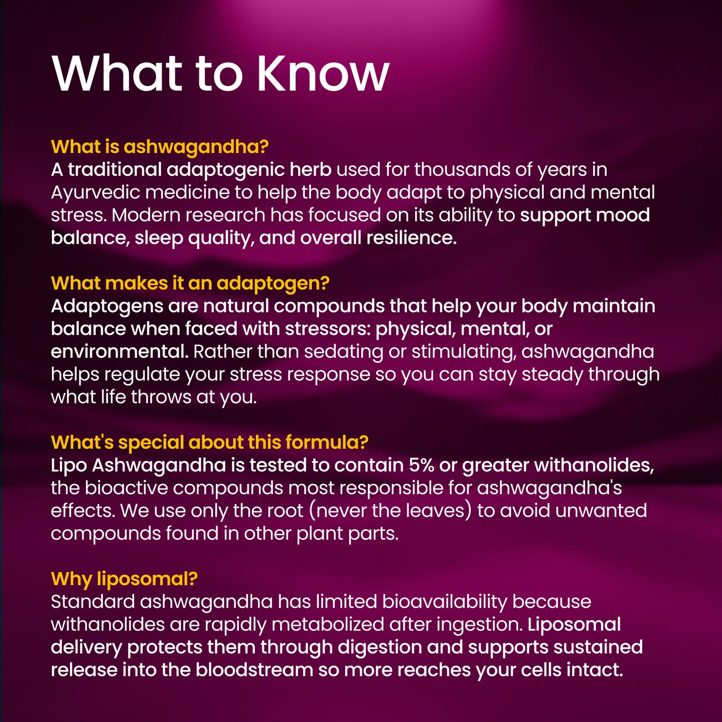 Information about ashwagandha on a purple background
