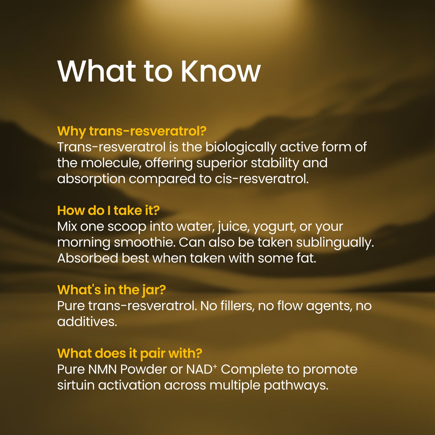 Text on a brown background explaining trans-resveratrol and its uses