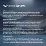An informational graphic with the heading 'What to Know' on a dark blue textured background, containing white text explaining what is, why, and how senolytique works.