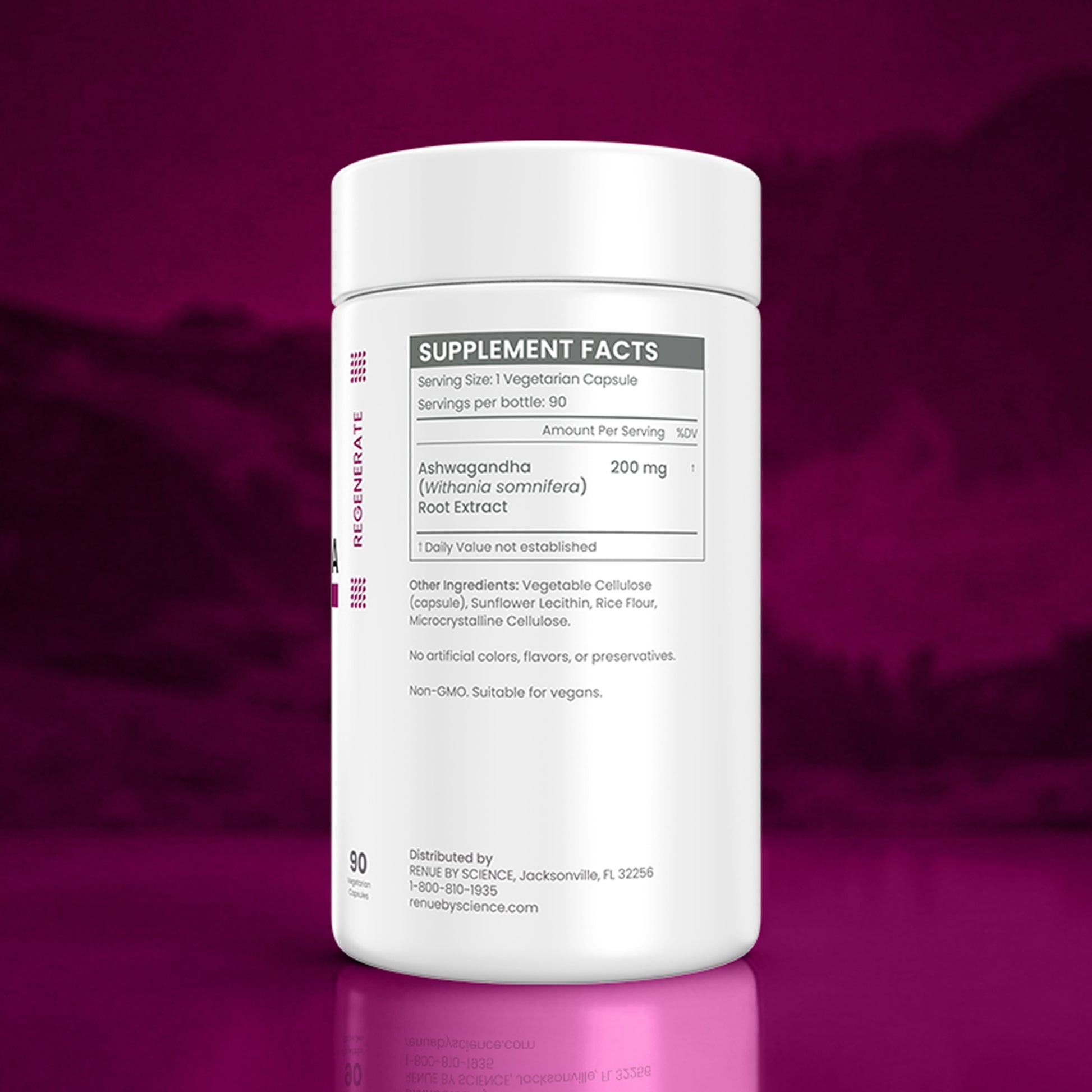 Supplement container with label on a purple background