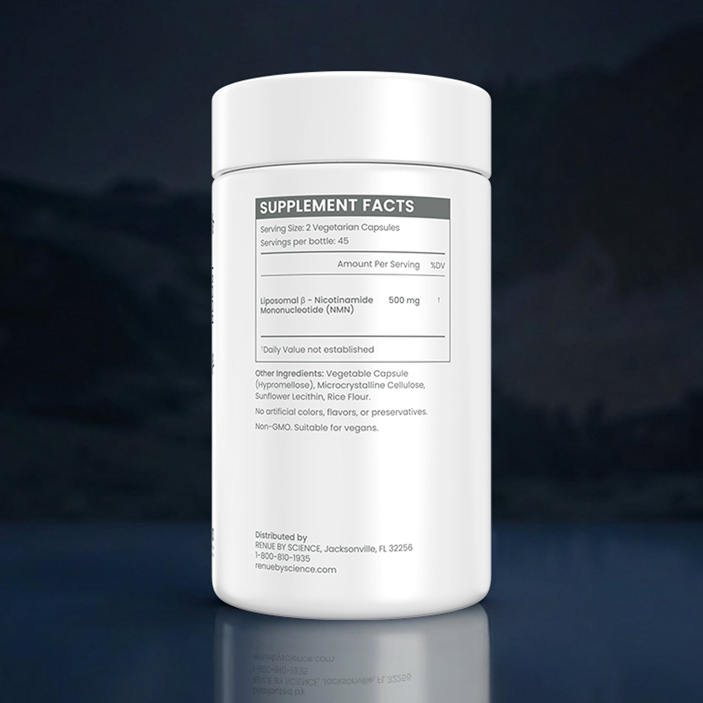 Supplement container with label on a dark background
