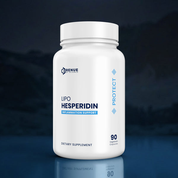 Supplement bottle labeled 'Lipo Hesperidin' on a dark background