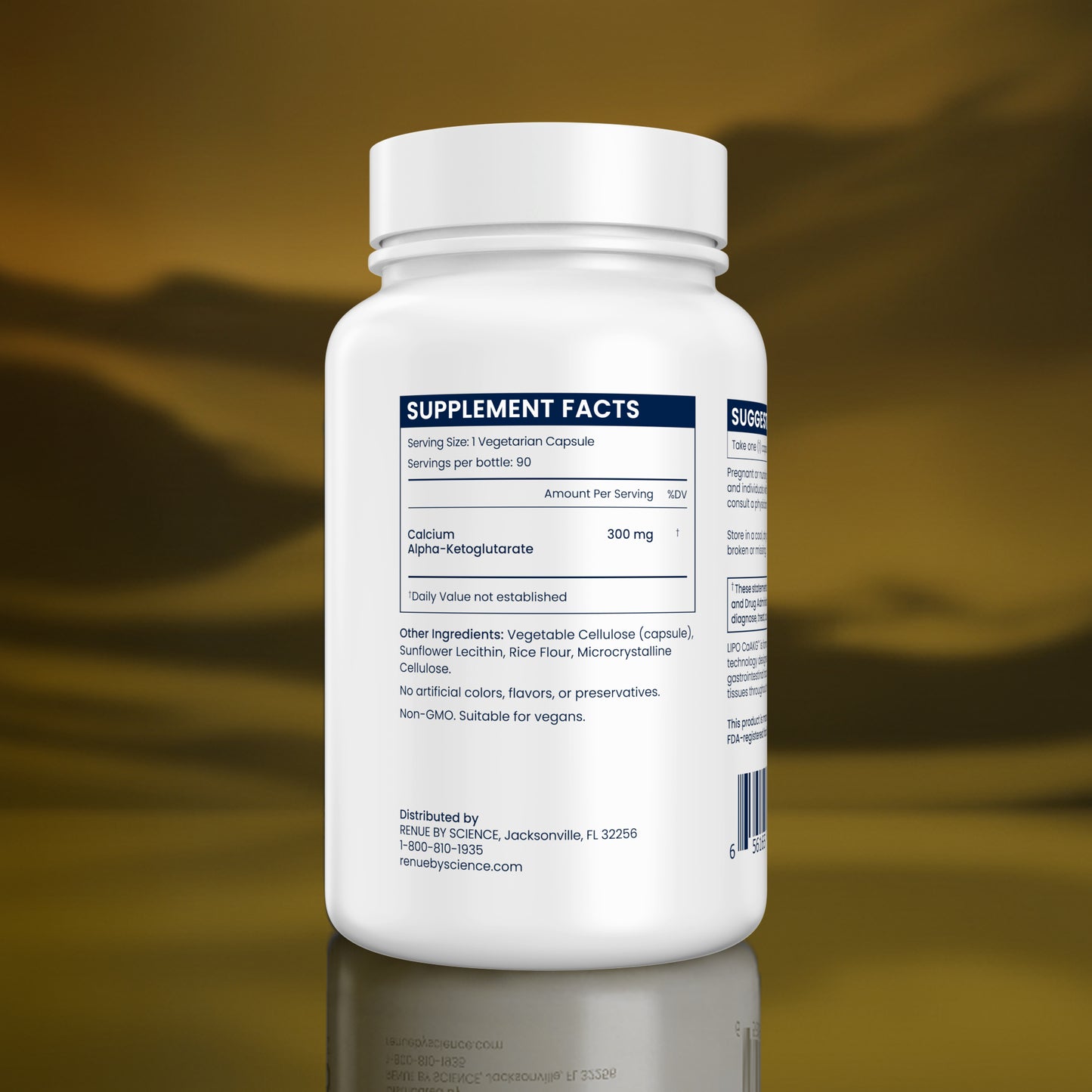 Supplement bottle with label on a brown gradient background