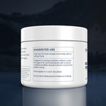 White container with label on a dark reflective surface