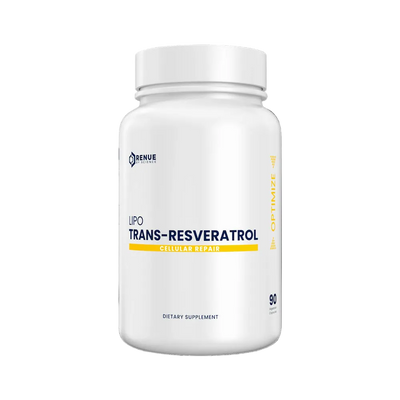 Supplement bottle labeled 'Lipo Trans-Resveratrol' on a white background