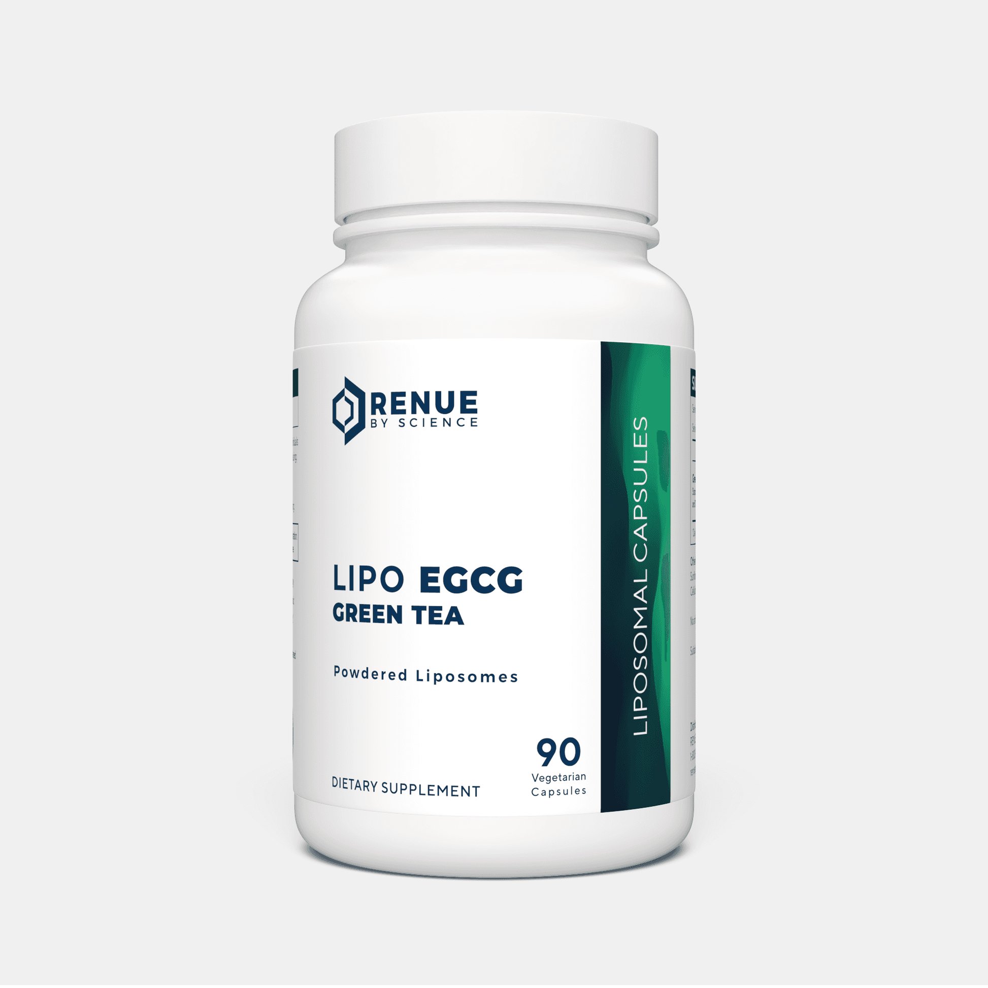LIPO EGCG Green Tea capsules by Renue By Science, 90-count bottle with liposomal delivery for enhanced absorption, ideal for antioxidant support.