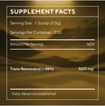 A supplement facts label with white text on a dark brown and gold background. The label reads 'SUPPLEMENT FACTS,' 'Serving Size: 1 Scoop (0.