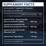 Supplement facts label with detailed nutritional information on a dark background