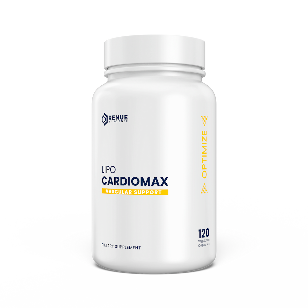 Supplement bottle labeled 'Lipo Cardiomax' on a white background