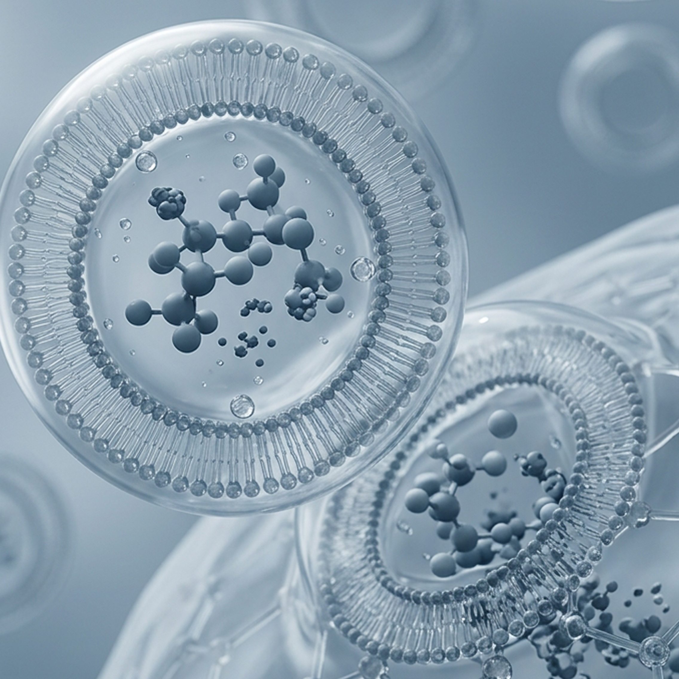 Microscopic view of biological structures with a blue tint