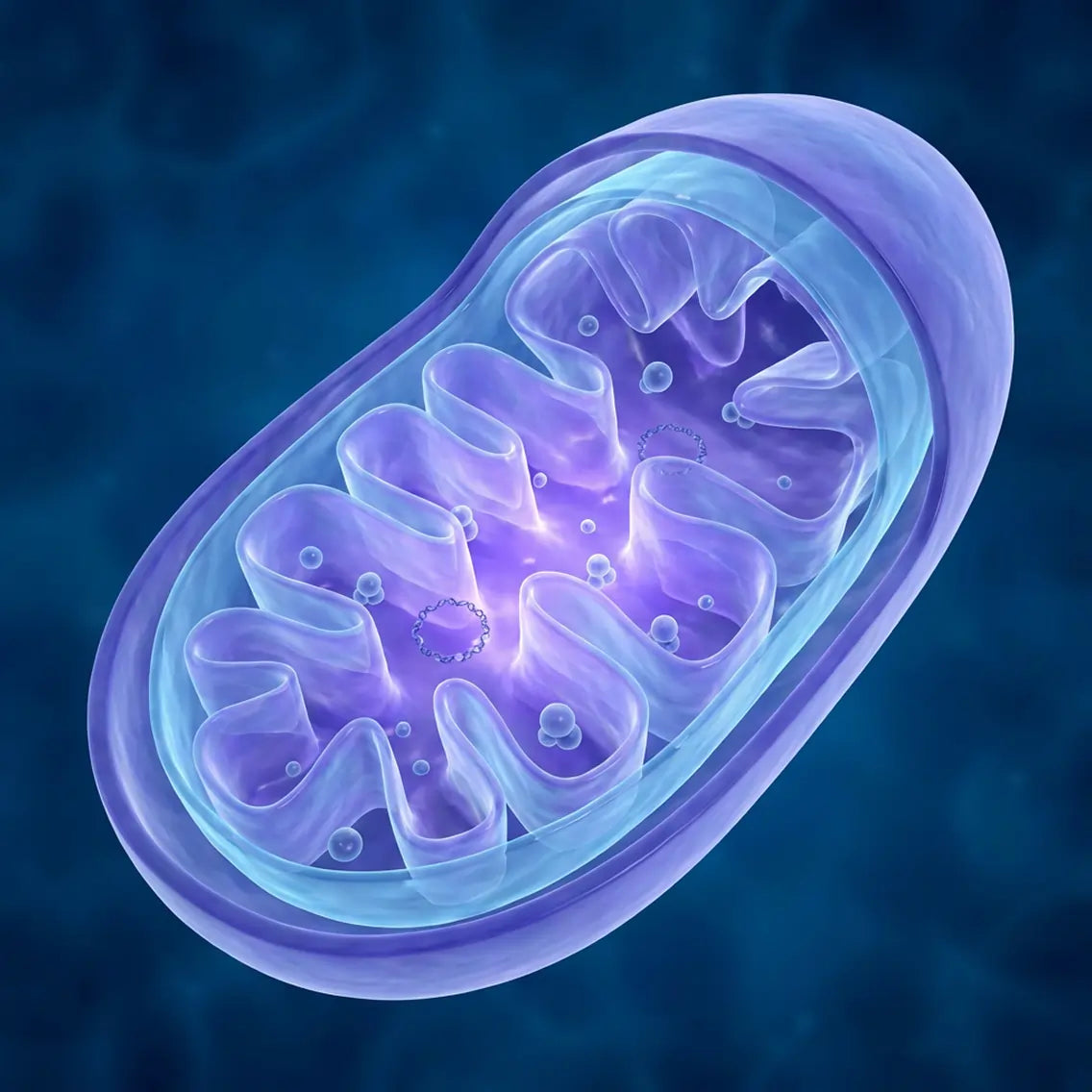 Mitochondrion structure on a dark blue background