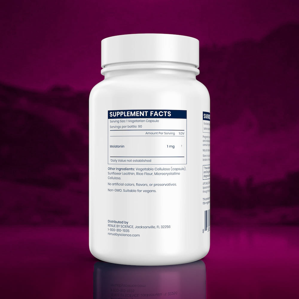 Supplement bottle with label on a purple background