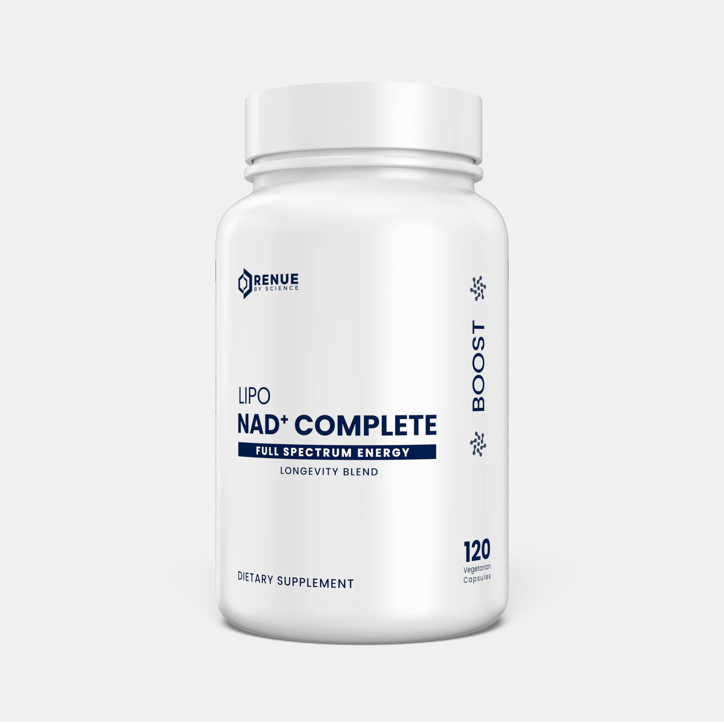 Supplement bottle labeled 'Lipo NAD Complete' on a white background