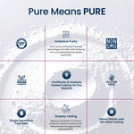 Chart detailing the criteria for 'Pure Means Pure' with icons and text on a light gray background.