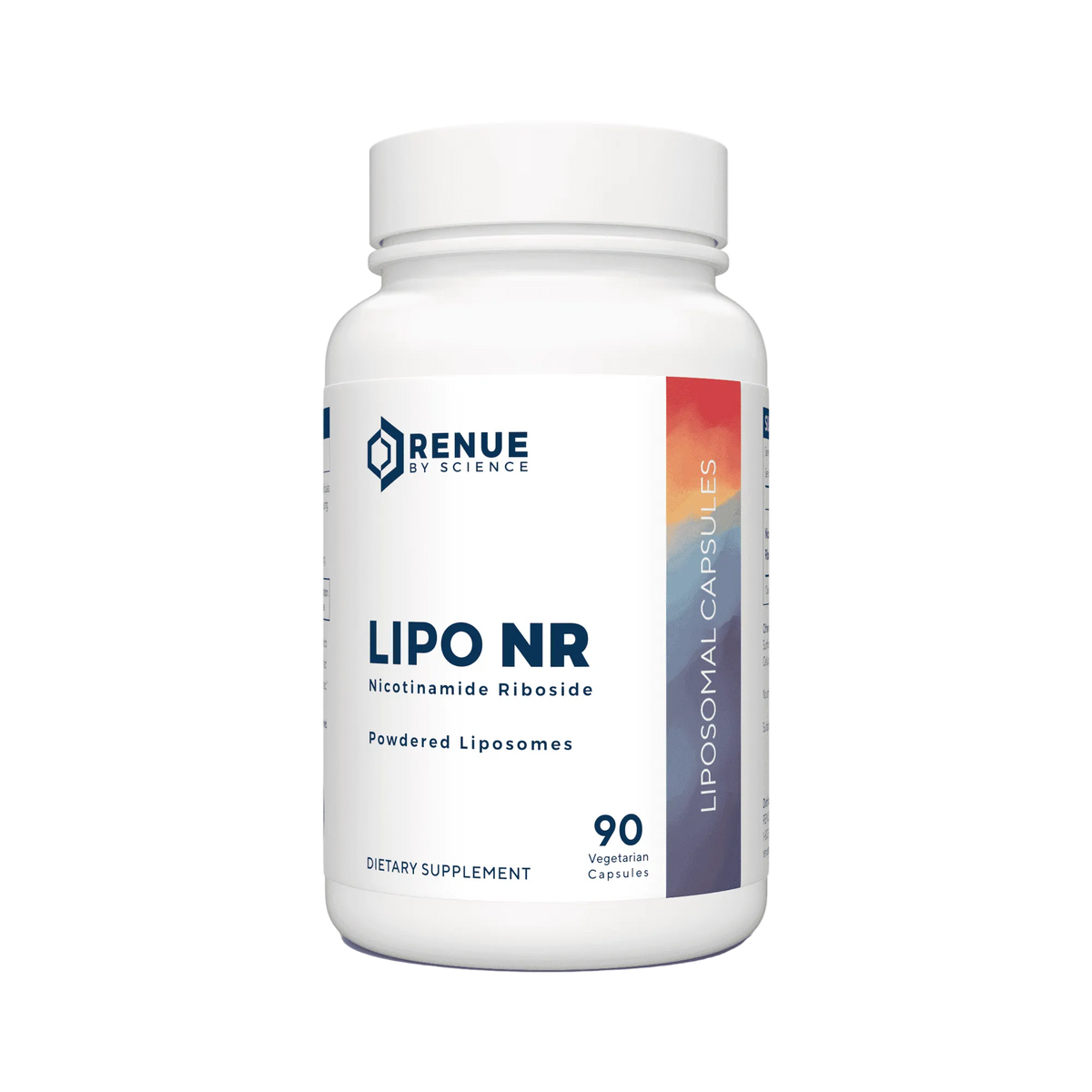 Supplement bottle labeled 'Lipo NR' by Renue on a white background