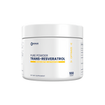 Dose of pure powder trans-resveratrol dietary supplement on a white background